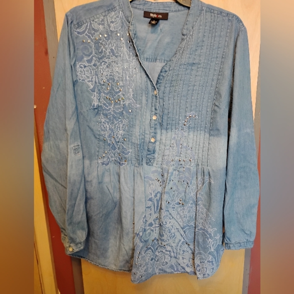 Medium Denim Studed two tone Shirt